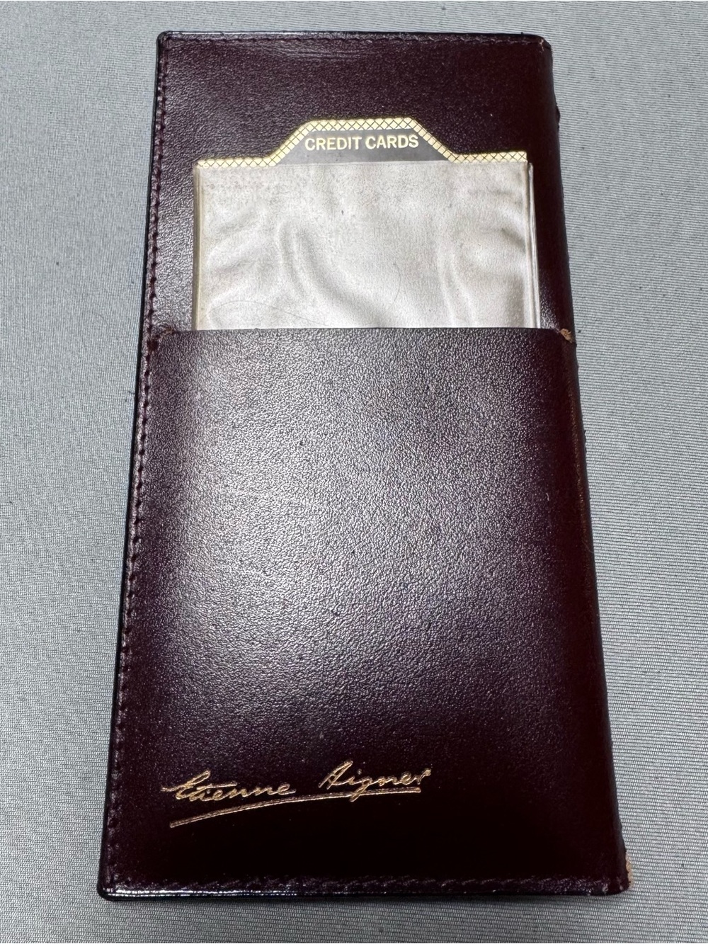 Etienne Aigner Dark Brown Leather Card/checkbook Sleeve with Gold Logo